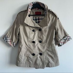 Short Tan Trench Coat with Signature Check Lining